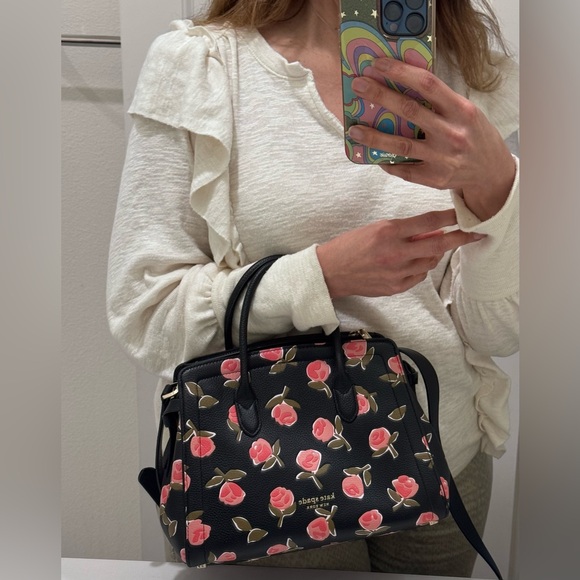 Kate Spade Knott Ditsy Rose Medium Embossed Leather Satchel - Picture 12 of 17